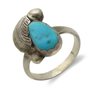 Zuni Ring 925 Silver Natural Mined Blue Turquoise Artist Signed Simplicio C.80's
