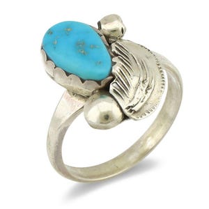 Zuni Ring 925 Silver Natural Mined Blue Turquoise Artist Signed Simplicio C.80's