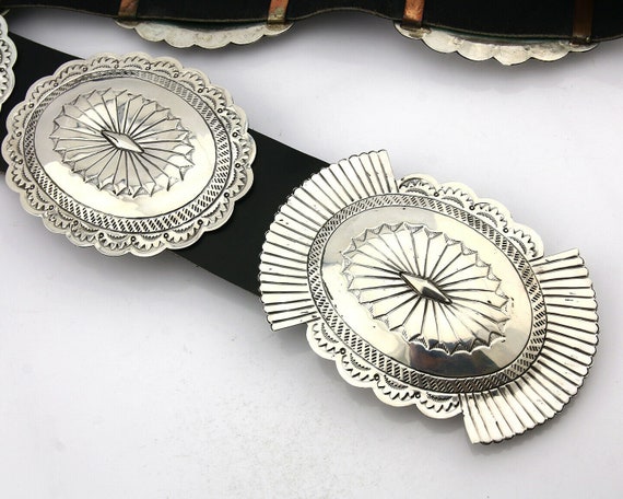 Navajo Concho Belt .925 Silver Hand Stamped Artis… - image 8