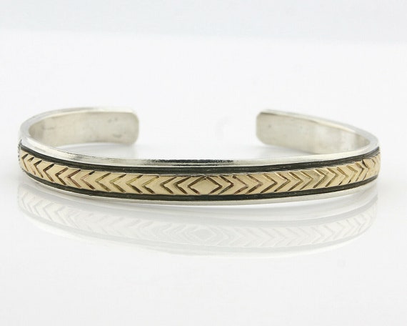 Navajo Pictograph Bracelet .925 Silver & 14k Soli… - image 4