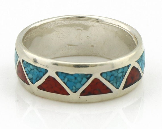 Navajo Ring 925 Silver Natural Turquoise & Coral … - image 5
