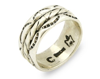 Navajo Ring .925 Silver Handmade Hand Stamped 3 Row Rope Navajo Ring .925 Silver Handmade Hand Stamped 3 Row Rope
