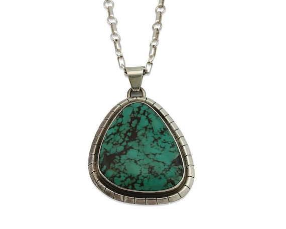 Navajo Necklace .925 Silver Blue Green Turquoise … - image 1