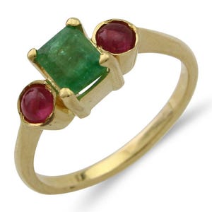 Natural Mined Emerald & Burma Ruby Ring 1.30 ct 18k Solid Gold