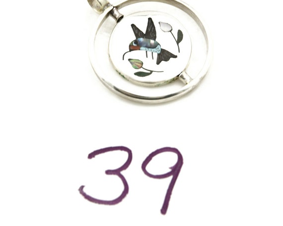Navajo Bird Spinner Pendant .925 Siller Inlaid Ge… - image 9