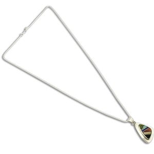 Women's Inlaid Necklace 925 Silver Natural Gemstone Pendant Signed Wayne Etsitty