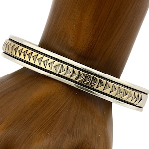 Navajo Bracelet .925 Silver SOLID 14k Yellow Gold Signed MM Rogers & DJM C80-90s