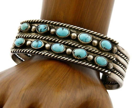 Women's Navajo Bracelet .925 Silver Natural Turquoise Cuff C