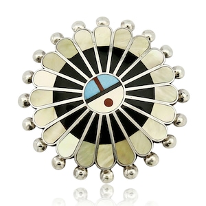 Zuni Signiert Künstler Victoria Unkestine Intarsien .925 SOLID Silver Tewa Anhänger Pin