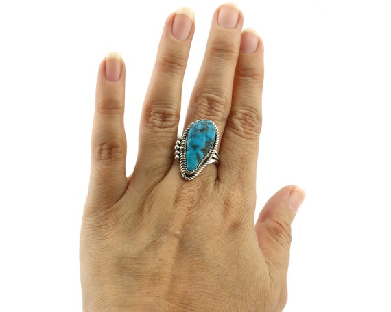 Navajo Ring 925 Silver Morenci Turquoise Native A… - image 8