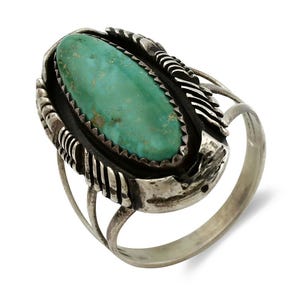 Navajo Shield Ring .925 Silver Blue Green Turquoise Signed Artist LY C.80's