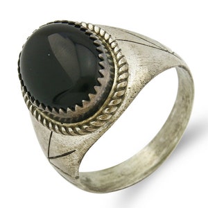 Frauen Navajo Ring .925 SOLID Silber Hand gestempelt schwarzer Onyx Circa 1980er Jahre
