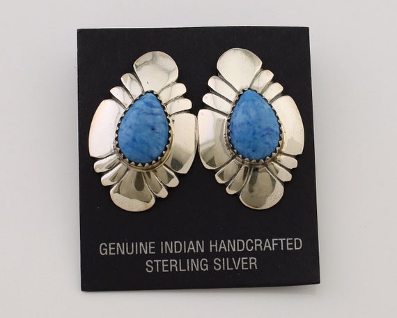 Navajo Earrings 925 Silver Natural Blue Lapis Art… - image 1