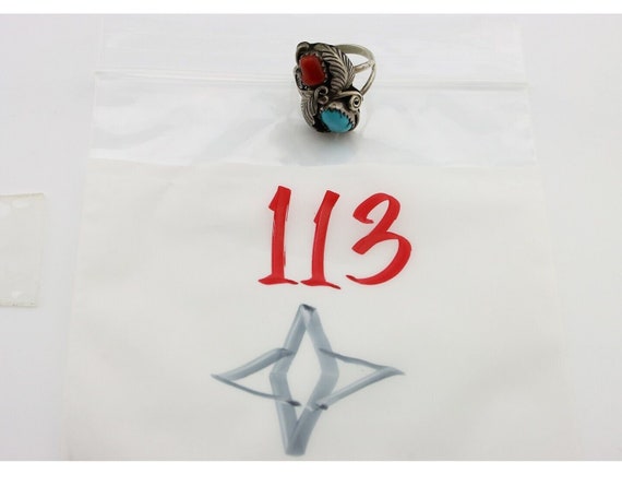 Navajo Handmade Ring 925 Silver Turquiose & Coral… - image 10