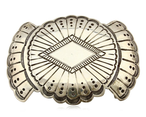 Navajo Belt Buckle .925 Silver Handmade Signed TW… - image 1