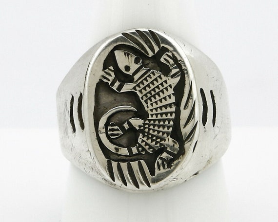 Navajo Ring .925 SOLID Silver Handmade Overlay Si… - image 4