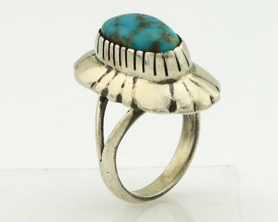 Navajo Ring .925 Silver Arizona Turquoise Signed … - image 2