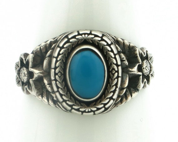 Navajo Ring .925 Silver Natural Blue Turquoise Na… - image 4