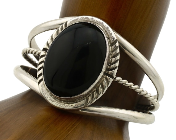 Navajo Bracelet .925 Silver Black Onyx Artist Nat… - image 1