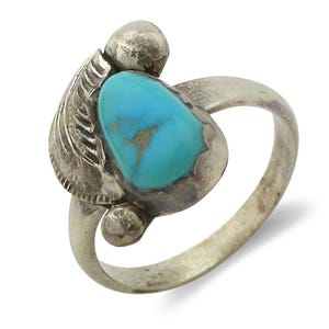 Zuni Ring 925 Silver Natural Mined Blue Turquoise Artist Signed Simplicio C.80's