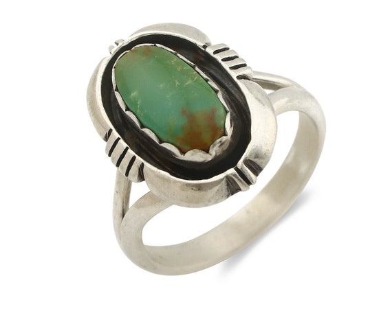 Navajo Ring .925 Silver Kingman Turquoise Handmad… - image 1