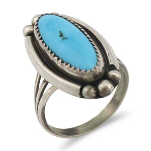 Navajo Ring .925 Silver Sleeping Beauty Turquoise Signed SkyStone Creations C80s