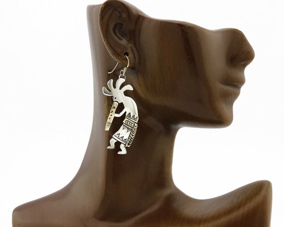 Navajo Dangle Earrings .925 Silver & 14k Solid Ye… - image 8