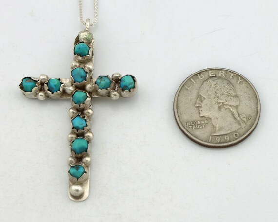 Navajo Cross Necklace 925 Silver Blue Turquoise A… - image 6