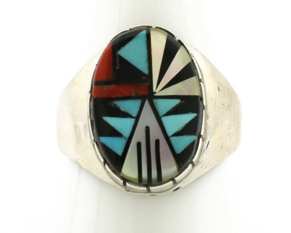 Zuni Inlaid Ring .925 Silver Gemstone Artist Dona… - image 4