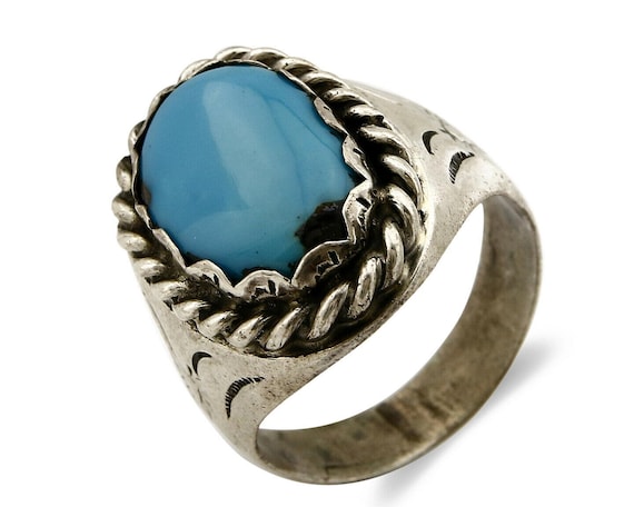 Navajo Ring .925 SOLID Silver Kingman Turquoise A… - image 1