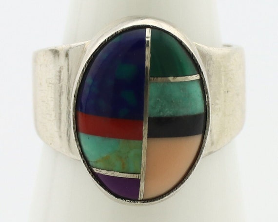 Zuni Inlaid Ring 925 Silver Mixed Natural Gemston… - image 4