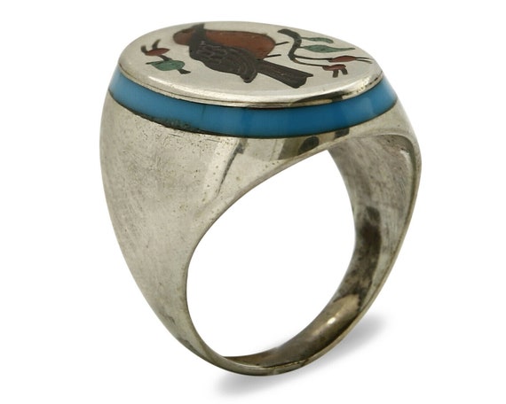 Navajo Bird Ring .925 Silver Inlaid MOP and Pin S… - image 2