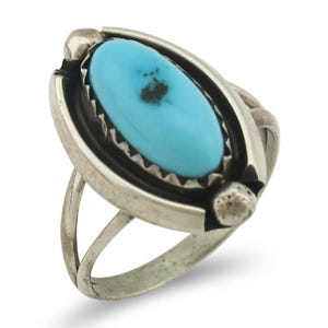 Navajo Ring .925 Silver Sleeping Beauty Turquoise Signed SkyStone Creations C80s