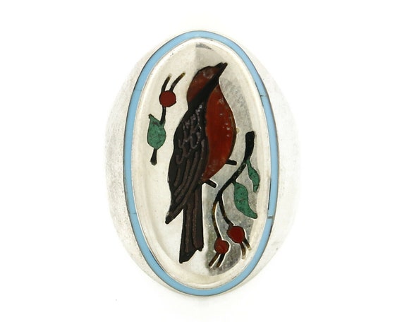 Navajo Bird Ring .925 Silver Inlaid MOP and Pin S… - image 4