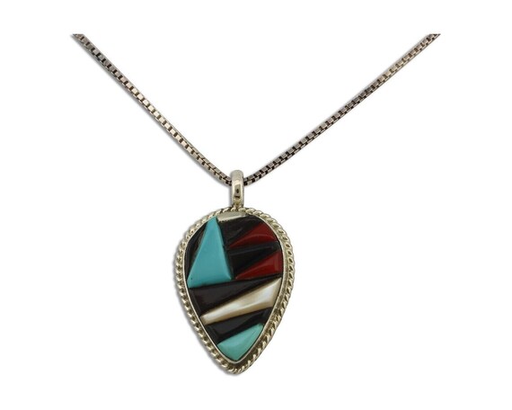 Navajo Handmade Pendant 925 Silver Natural Gemsto… - image 1