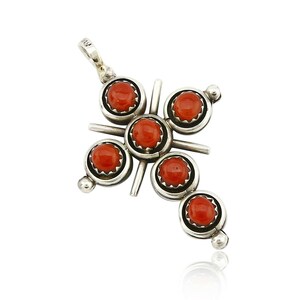 Zuni Natural Turquoise and Coral Reversible 925 Silver Handmade Pendant