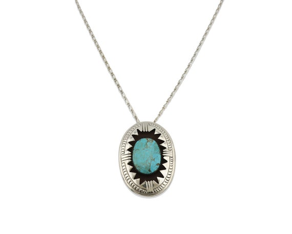 Navajo Pendant .925 Silver Morenci Turquoise Nati… - image 3