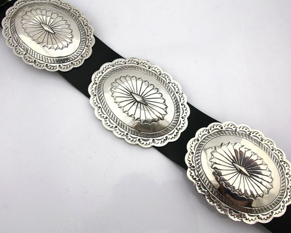Navajo Concho Belt .925 Silver Hand Stamped Artis… - image 5
