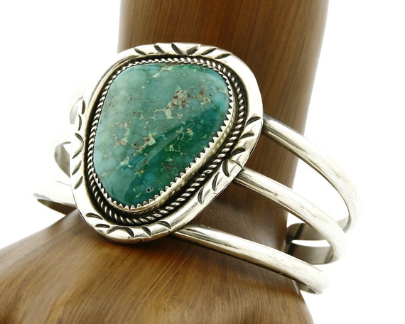 Women's Navajo Bracelet .925 Silver Royston Turqu… - image 1
