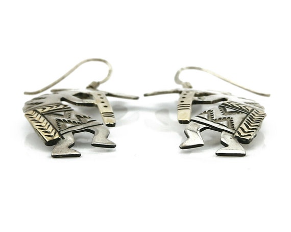 Navajo Dangle Earrings .925 Silver & 14k Solid Ye… - image 6