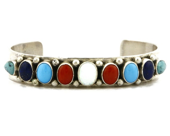 Women's Gemstone Navajo Bracelet .925 Silver Sign… - image 4