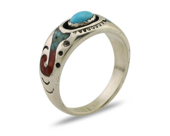 Navajo Ring 925 Silver Turquoise & Coral Natural … - image 2