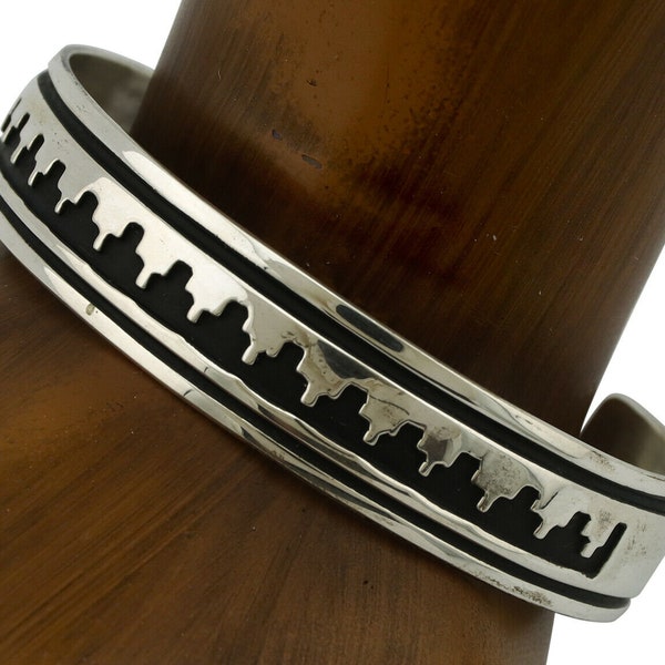 Navajo Bracelet .925 Silver Handmade Overlay Style Signed Tommy Billy Cuff C80s