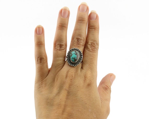 Navajo Ring 925 Silver Bisbee Turquoise Artist Si… - image 8