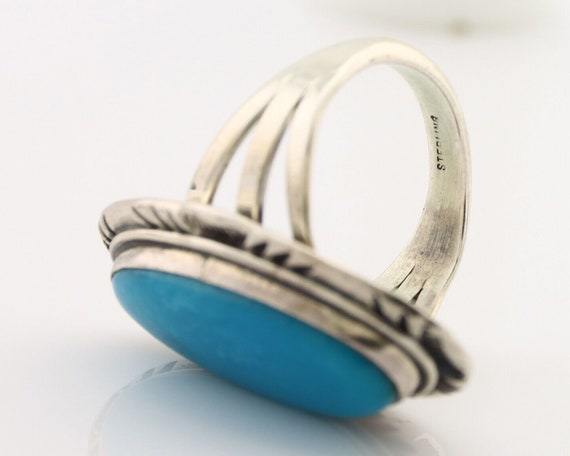 Navajo Ring 925 Silver Blue Gem Turquoise Native … - image 7