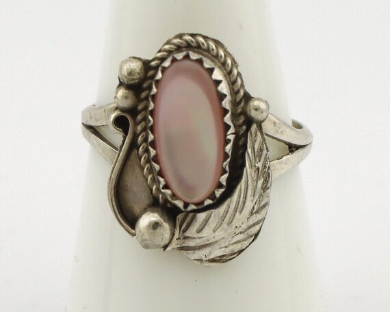 Navajo Ring .925 Silver Natural Pink Mussel Artis… - image 4