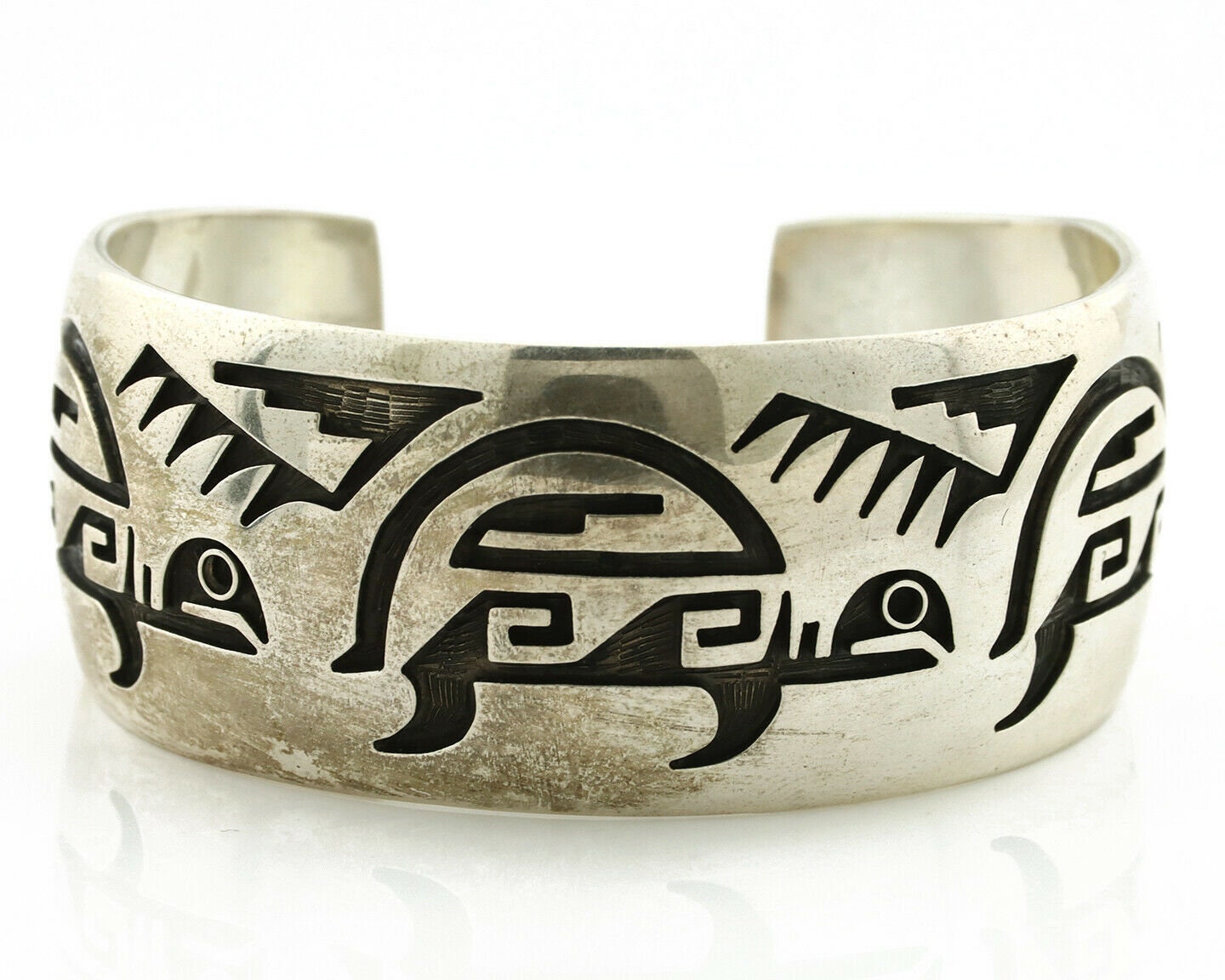 Hopi Turtle Bracelet .925 Silver Artist Signed Floyd