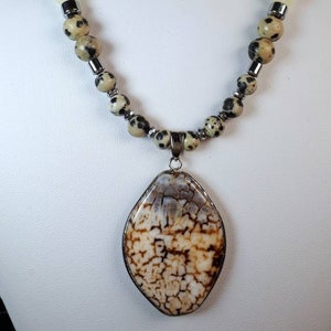 Coffee Fire Agate sterling silver natural crystal necklace with Yellow Jade, Cream Quartz and Dalmatian Jasper beads