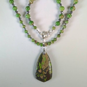 Green Sea Sediment Jasper natural crystal necklace with all Green Sea Sediment beads plus a free matching bracelet and earrings