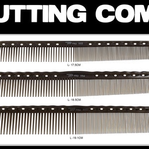 May include: Three brown cutting combs with black text and markings. The combs are labeled "TPP PRO 103", "TPP PRO 104", and "TPP PRO 105". The combs are 17.5 cm, 18.5 cm, and 19.1 cm long.
